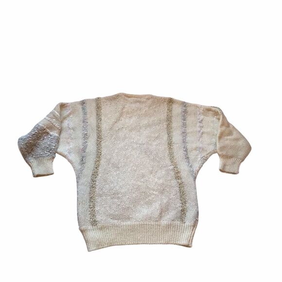 Vtg 80s Mariea Kim Sweater M Beige 3D Textured Applique Dolman Sleeve Artwork - Picture 7 of 9